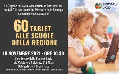 Distribuzione 60 tablet alle scuole insieme ad associazioni dei consumatori e Regione Lazio